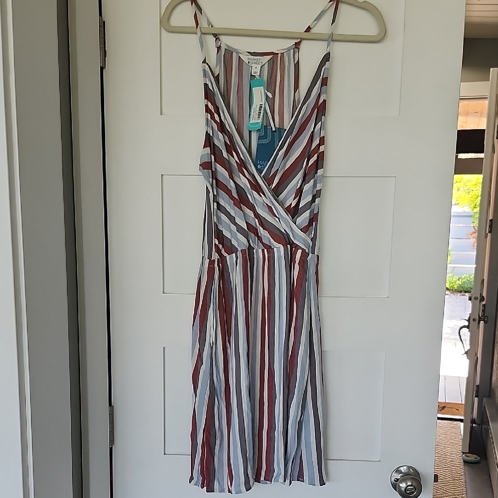 Market & Spruce Striped Midi Dress in Rust, Light Blue & White